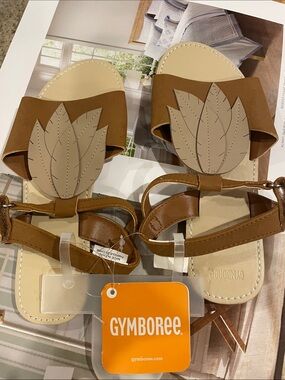 NWT Gymboree Girls' Brown and Beige Leaf Accent Sandals